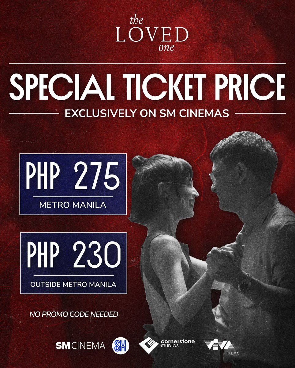 LOOK: Tickets for 'The Loved One' will be priced at ₱275/230. 

Directed by Irene Emma Villamor ('Ulan,' 'Only We Know,' 'Sid &amp; Aya'), the romantic drama stars Anne Curtis and Jericho Rosales with Catriona Gray.  

In PH cinemas February 11. #TheLovedOne