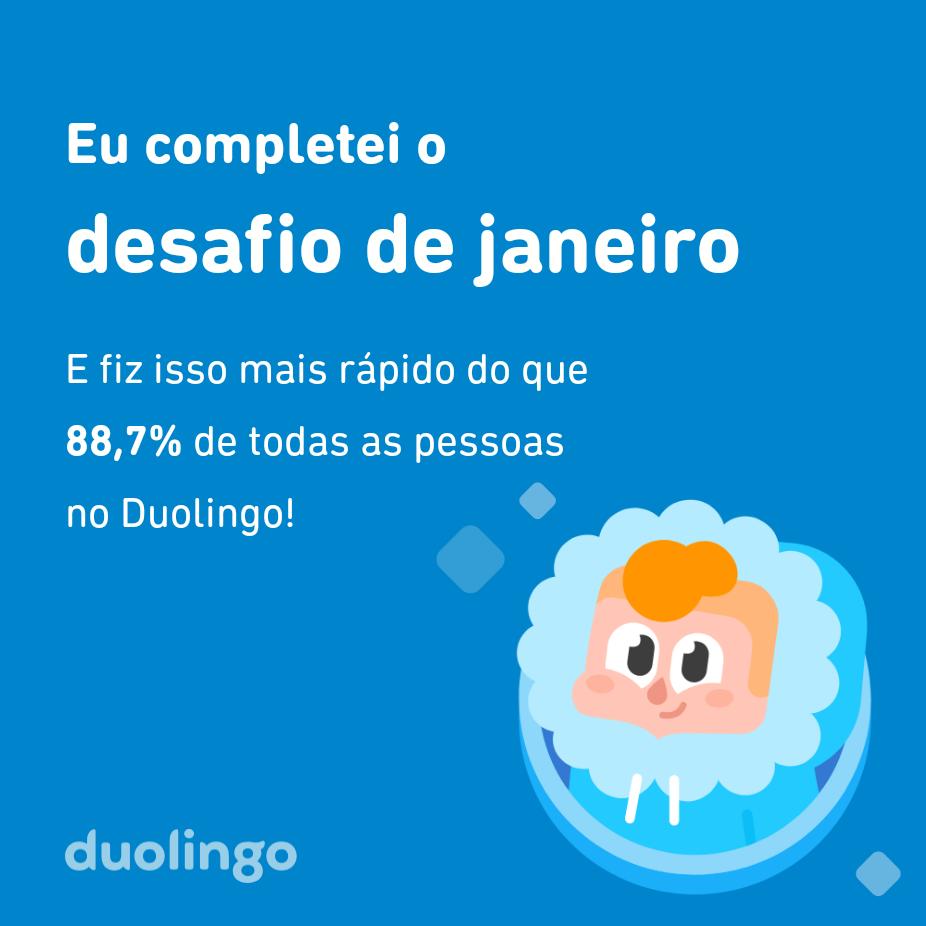 doracylopes's tweet photo. Eu completei o desafio de janeiro mais rápido do que 88,7% de todas as pessoas no Duolingo! https://t.co/Hl3jkANWU0