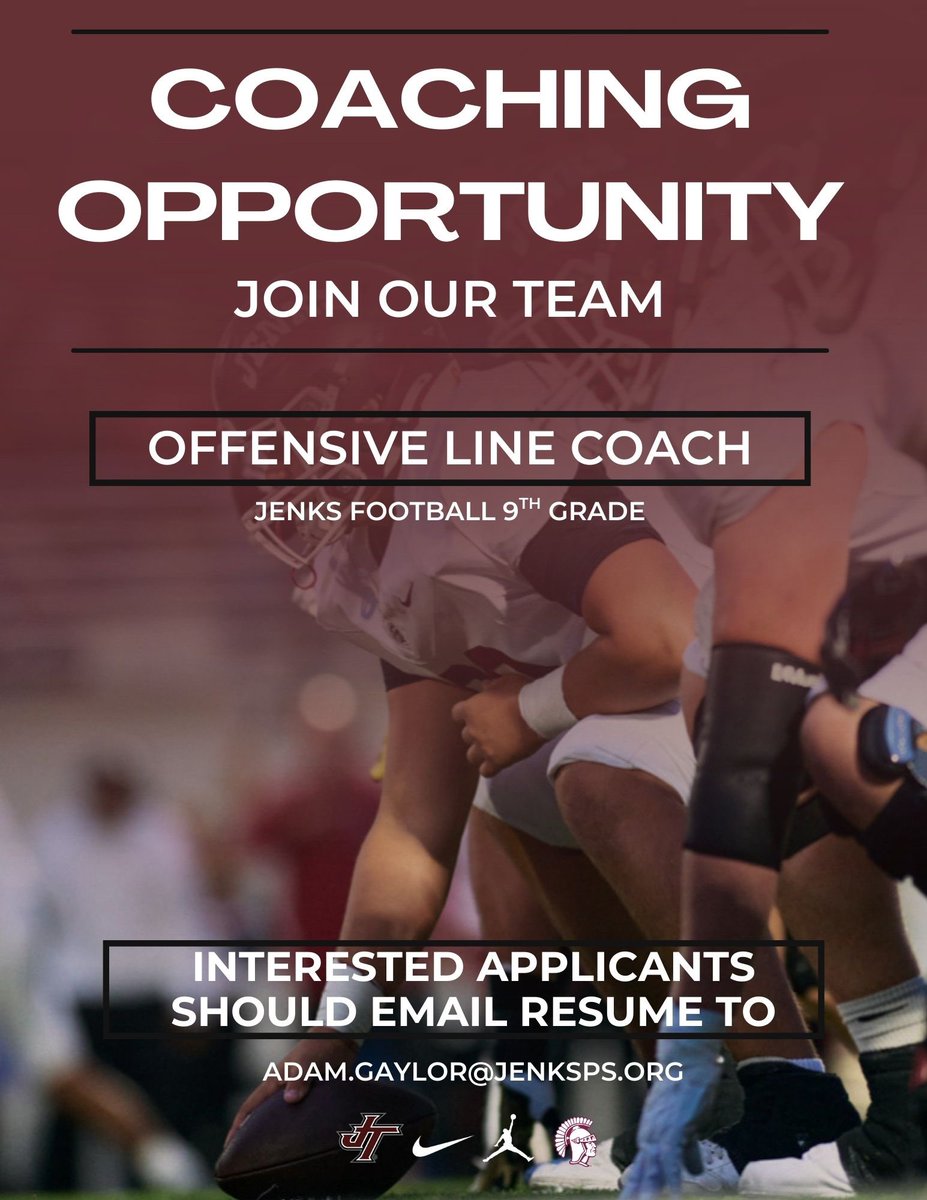 JenksFootball's tweet photo. Jenks Trojan Football is seeking a 9th grade Offensive Line Coach to join one of the premier high school football programs in the country. Our focus is developing young men on and off the field while competing at the highest level. https://t.co/hbfQlTG23p