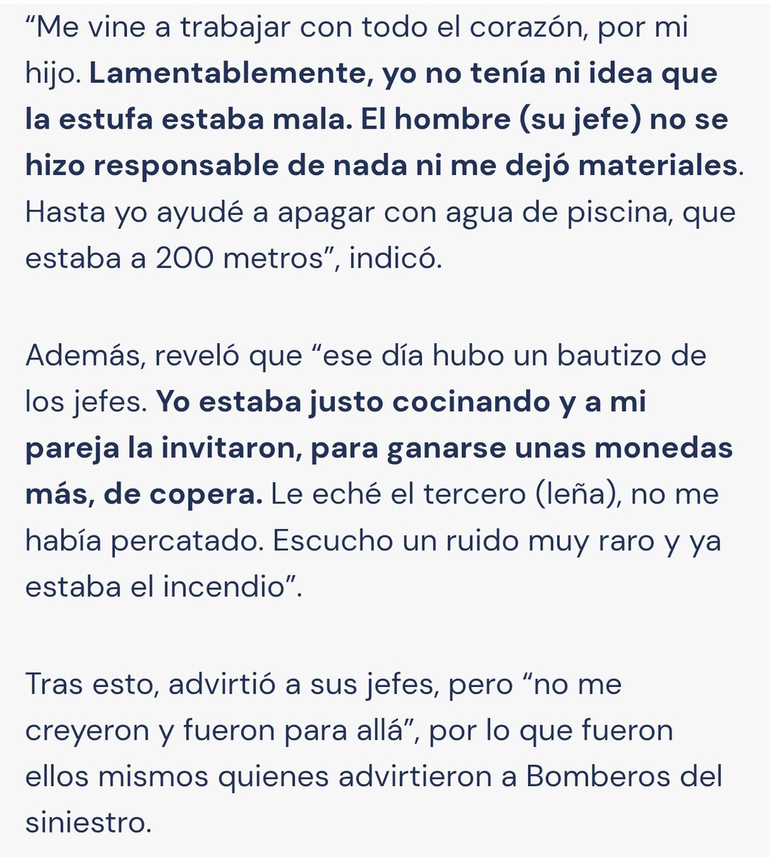 Se ha hablado poco del caso de Claudio Luna. Yo creo que la culpa es de su jefe que tenía la estufa a leña en mal estado y no se hizo cargo de arreglarla ni de avisarle