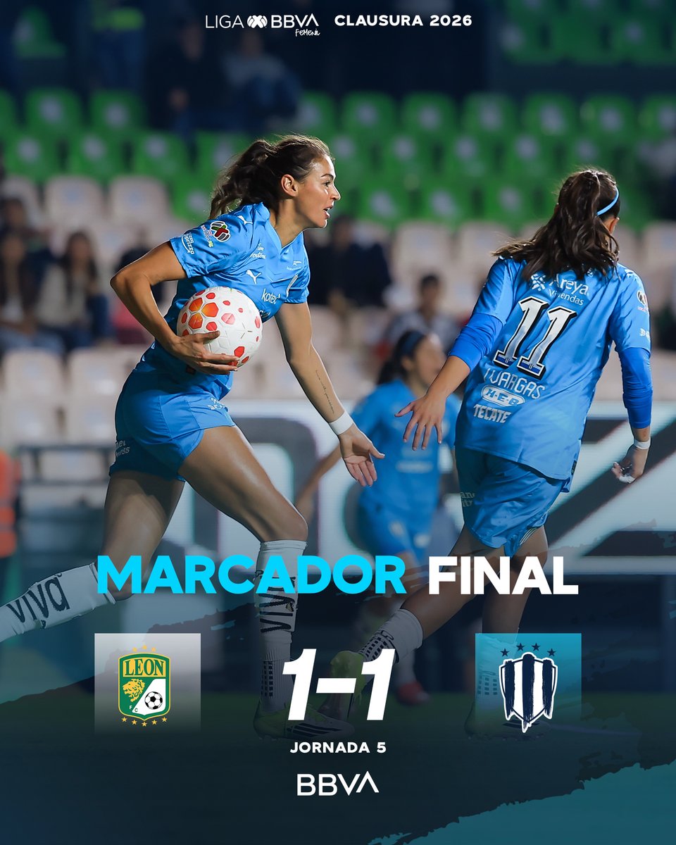 Rayadas's tweet image. 90'⏱️| León 🦁 1-1 💙 Rayadas

Termina el partido en el Nou Camp. 🏟️

@BBVA_Mex