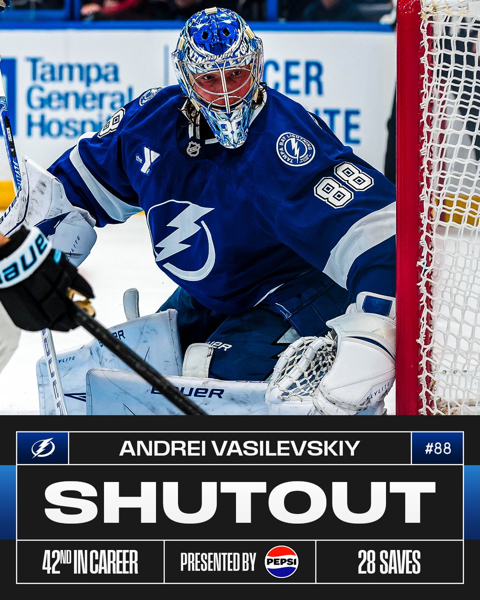 NHL's tweet photo. Andrei Vasilevskiy records his 42nd career @pepsi shutout! ⚡️ https://t.co/FzEYIrDcqG