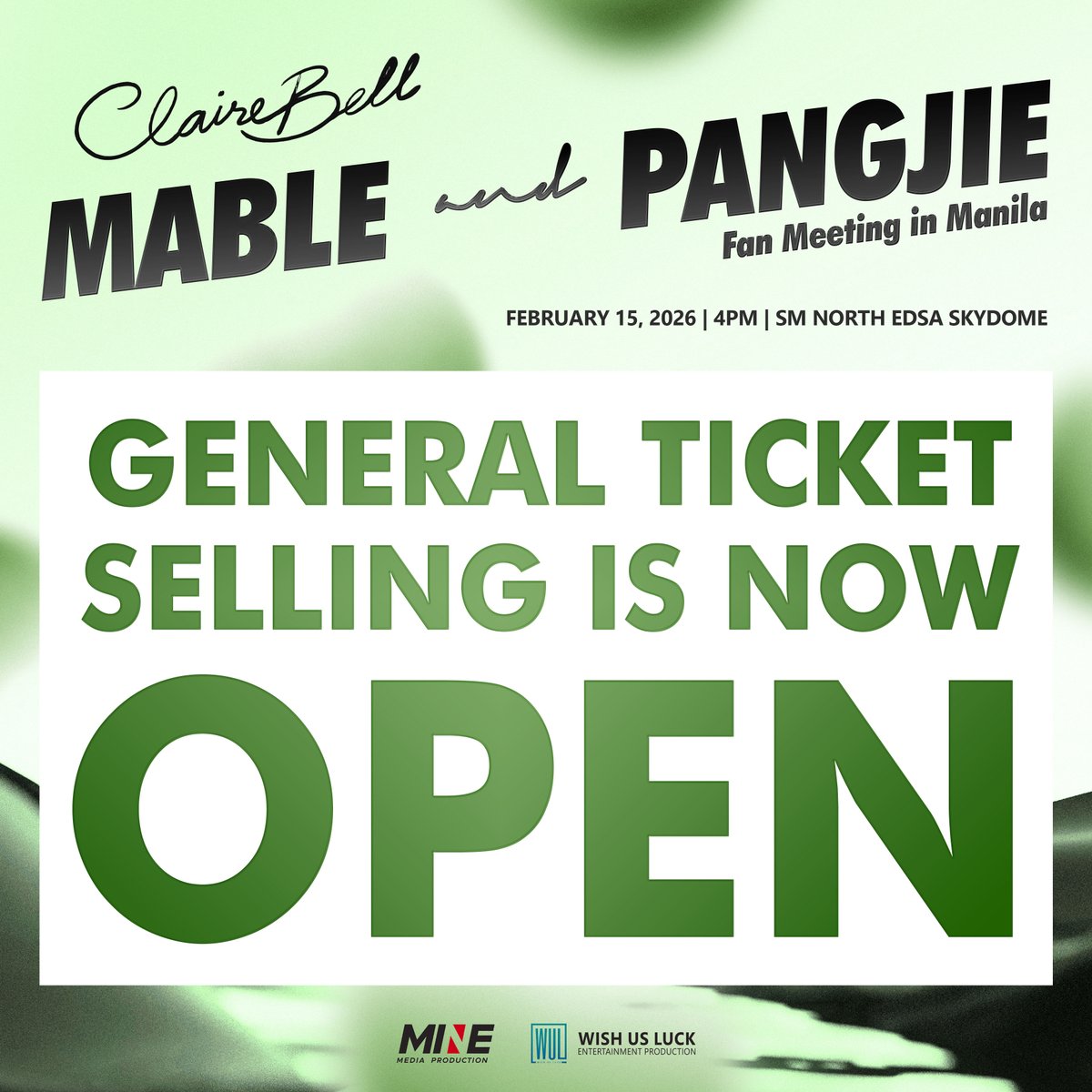 wishusluckent's tweet photo. The general sale for the Mable and Pangjie Fan Meeting in Manila is now OPEN! 

Tickets are available via https://t.co/vNYFTGc1gm and all SM Tickets outlets nationwide. 

You may check the list of SM Tickets outlets here: https://t.co/fZrambbslh

#MablePangjieFMinManila
#ClaireBell
#BleJie
#mable_siriwalee #pangjiewr 
#Minemediaproduction #WishUsLuckPH