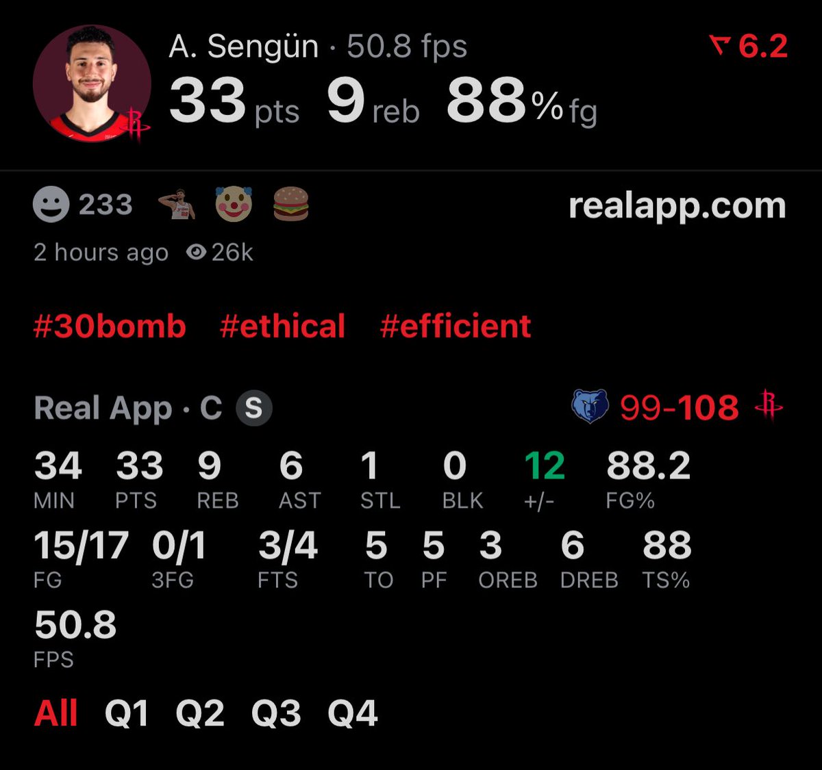 BiasedHouston's tweet image. There are two superstars in Houston. 

Kevin Durant and Alperen Şengün tonight: