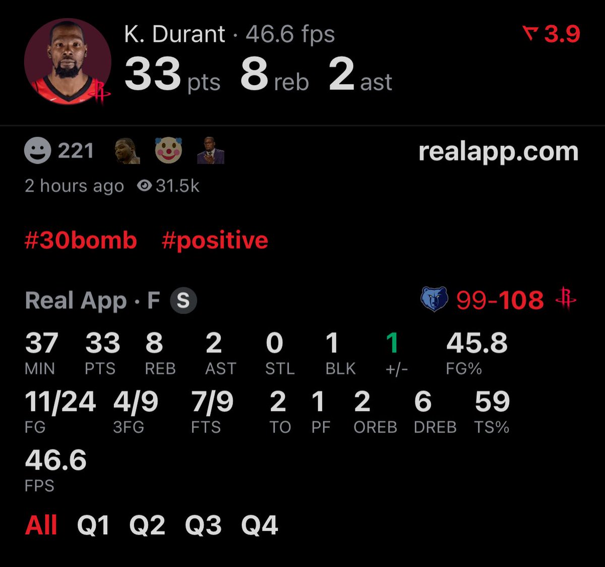 BiasedHouston's tweet image. There are two superstars in Houston. 

Kevin Durant and Alperen Şengün tonight: