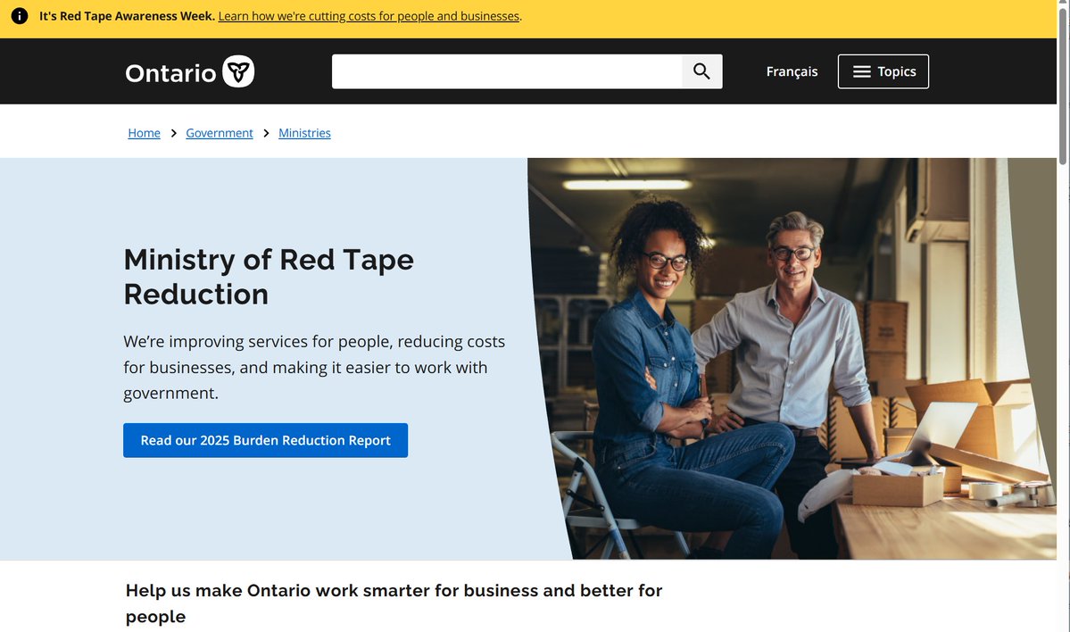 Thank you, Minister <a href="/Andrea_Khanjin/">Andrea Khanjin</a> for working with us to promote CFIB's Red Tape Awareness Week™ 

When you visit any Ontario government website this week, you'll see a yellow alert banner promoting Red Tape Awareness Week™ - a sign of the government's continued commitment to