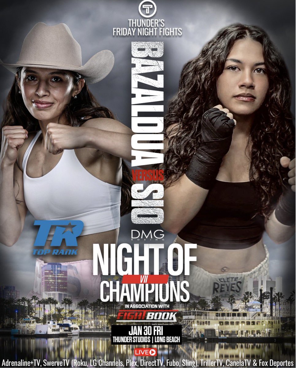 Fight Week
Los Angeles, CA’s <a href="/perla_baza/">Perla Bazaldua</a> (3-0-1, 1KO) vs Dickinson, ND’s <a href="/IsisJSio/">Isis Sio</a> (1-1) in a bantam match <a href="/DMGBoxing/">DMG Boxing</a> Friday live from <a href="/Thunder_Inc/">Thunder Studios</a> ~ see poster for streaming🇺🇸