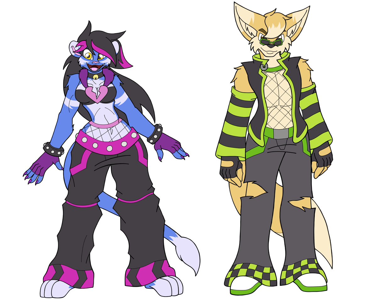 So, I'm doing a thing.  Here's Rave Mitsuko and Carter.  First time designing these outfits for them, so I'm hoping I'll get to see them in these more often.  #art #furryoc #furryartists