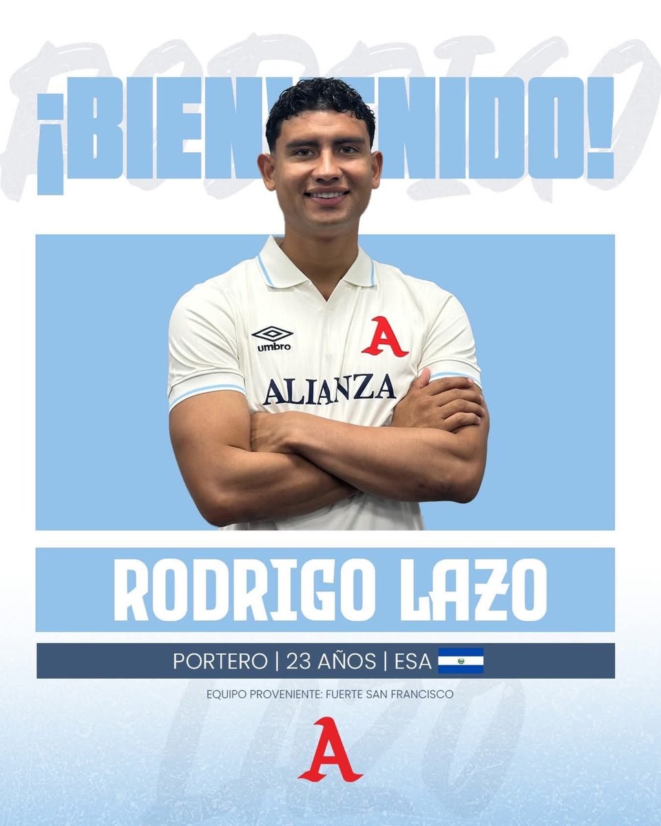 🧤 Reserva de Águila pasó por Once Deportivo y el torneo anterior estuvo defendiendo los colores de Fuerte San Francisco. 

Licenciado en administración de empresas nació en Houston Texas hijo de padres salvadoreños . 

RODRIGO  “El Gato” LAZO  es nuevo portero de Alianza FC .