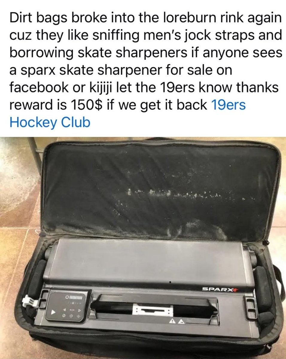 Okay Hockey Community small town Sr Hockey needs some help... if anyone comes across this or sees it you can let the 19ers know or let me know and I will pass it on to them!