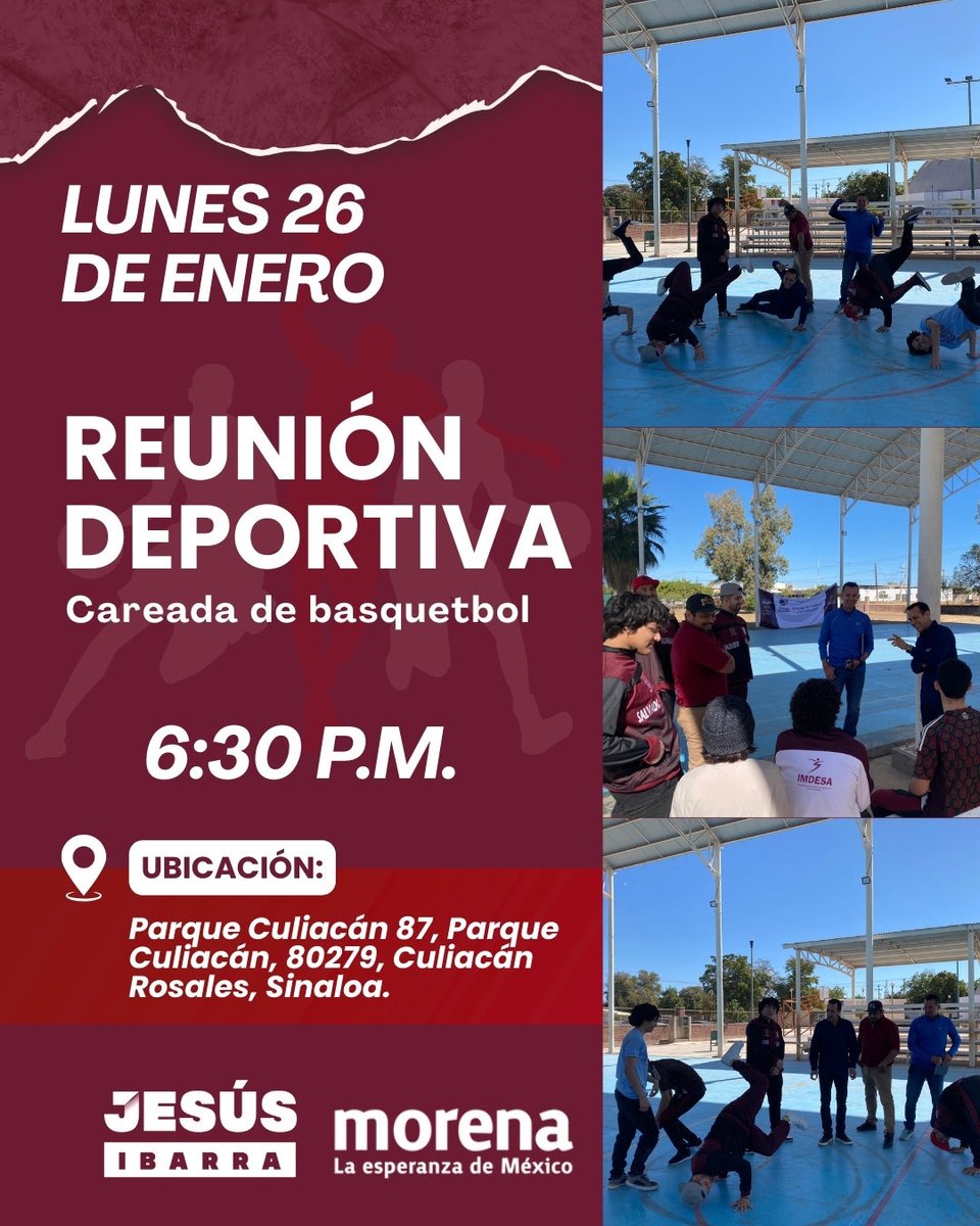 eljesusibarrara's tweet photo. #culiacan | 🏀🔥 La cancha también es punto de encuentro.
Hoy lunes a las 6:30 p.m. armamos reunión deportiva con careada de basquetbol, para movernos, convivir y pasarla bien en comunidad.
📍 Parque Culiacán 87
#jesusibarraramos #Conectando+ https://t.co/6vD2B0hYHV