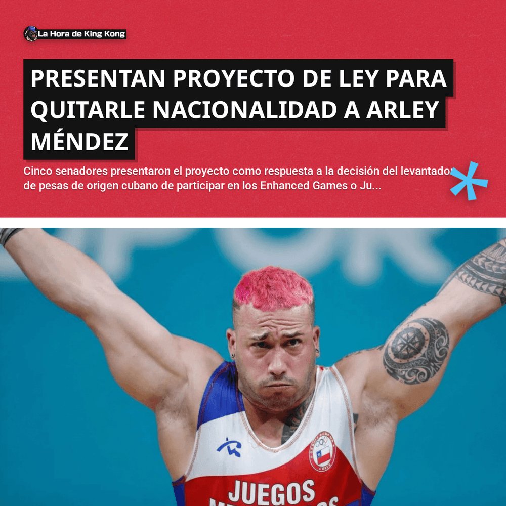 horadekingkong's tweet photo. 🔥 Presentan proyecto de ley para quitarle nacionalidad a Arley Méndez

👇 Lee la nota completa aquí:
https://t.co/kpZJK7Xfzu

##ArleyMéndez ##Dopaje ##Levantamientodepesas ##EnhancedGames ##Nacionalidaddegracia ##SenadodeChile https://t.co/IqdEIHHPLE