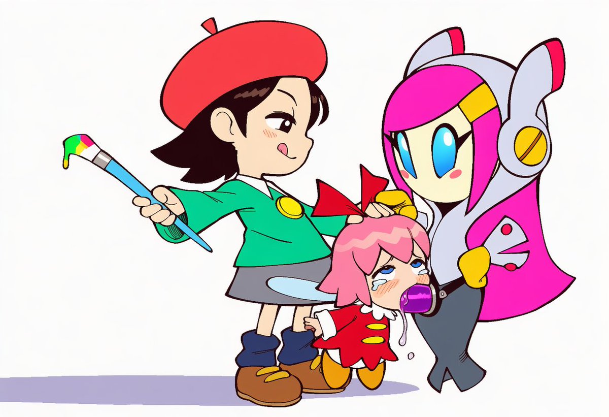 Hmmm... You still have a little bit to swallow Ribbon... C'mon, you know you gotta lick it clean right?
Fortunately, your friend is there to give you a hand so you don't walk away without finishing the job!
Lucky you, am I right?