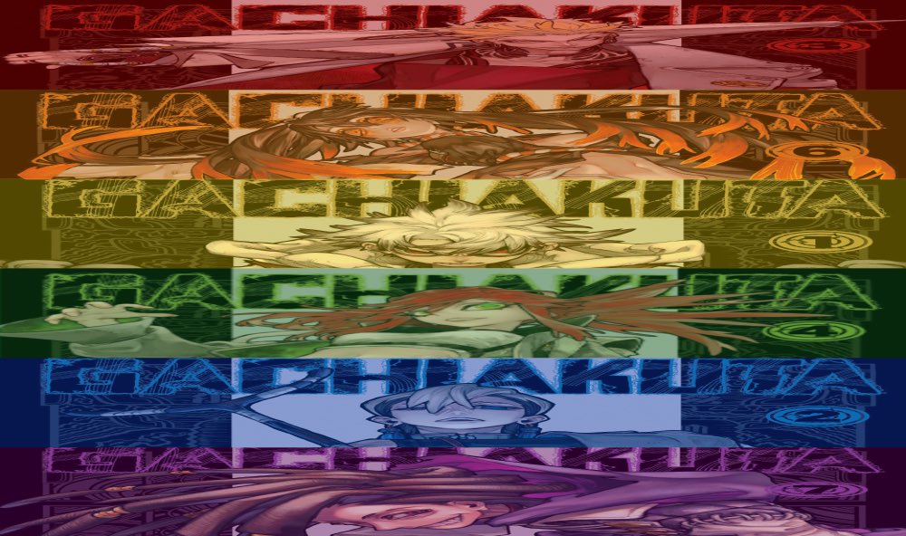 pride flag made of gachiakuta volumes