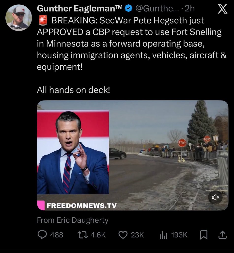 0hour1's tweet image. This is important because it’s a place protesters can’t go.

It’s automatic arrest 

Military installations won’t be overrun by mobs.