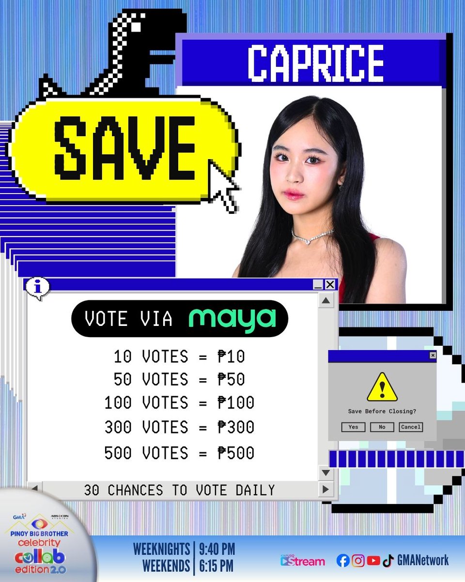 gmanetwork's tweet image. It's time to save your favorite Housemate—SAVE CAPRICE! 🙌💙

Watch #GMAPBBCollab on weekdays at 9:40 PM and on weekends at 6:15 PM on GMA! 

For PBB All-Access Livestream, visit: GMANetwork.com/PBBLivestream