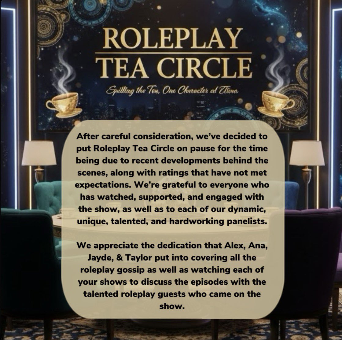 No_BS_Show's tweet photo. 🚨 NO BS EXCLUSIVE 🚨
#RoleplayTeaCircle is ON PAUSE!!
Read more below: https://t.co/l1IcdfvEAA