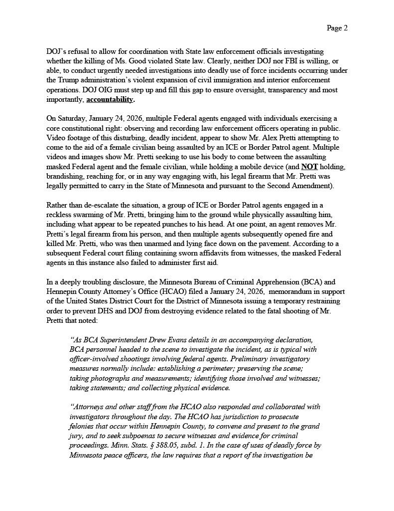 SenDuckworth's tweet image. Here it is. For the third time.

I'm calling on DHS and DOJ's IGs to heed the public outcry and finally launch a joint task force to investigate the horrific pattern of brutality from Trump's agents, including the public execution of Alex Pretti.

We demand accountability. Now.