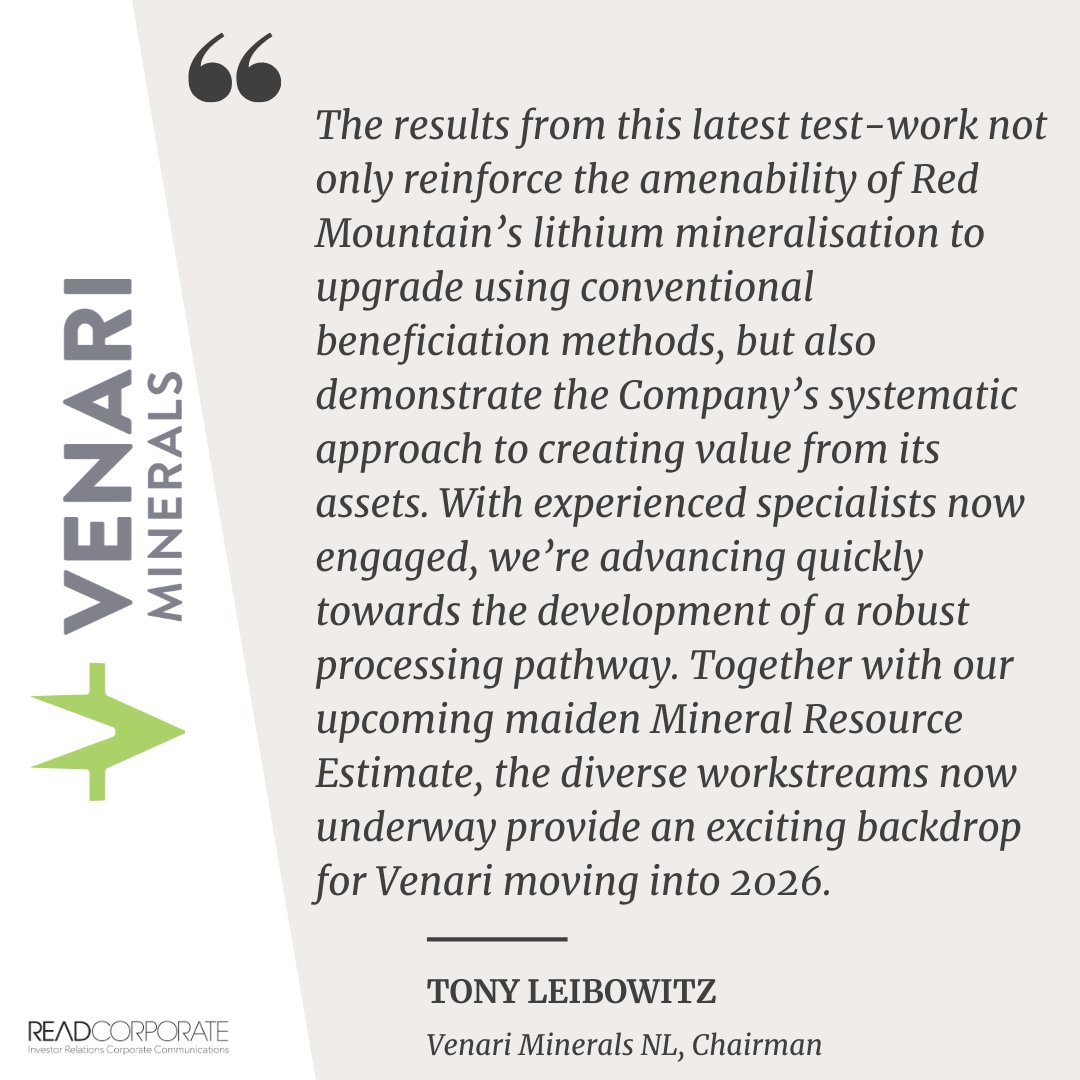 RR_Stars's tweet image. .@VenariMinerals buoyed by new metallurgical test-work results from its Red Mountain #lithium discovery in Nevada, as it gears up to deliver a maiden Mineral Resource Estimate early next month.

ow.ly/LArh50Y45om

$VMS #testwork #metallurgy #RedMountain #CriticalMinerals
