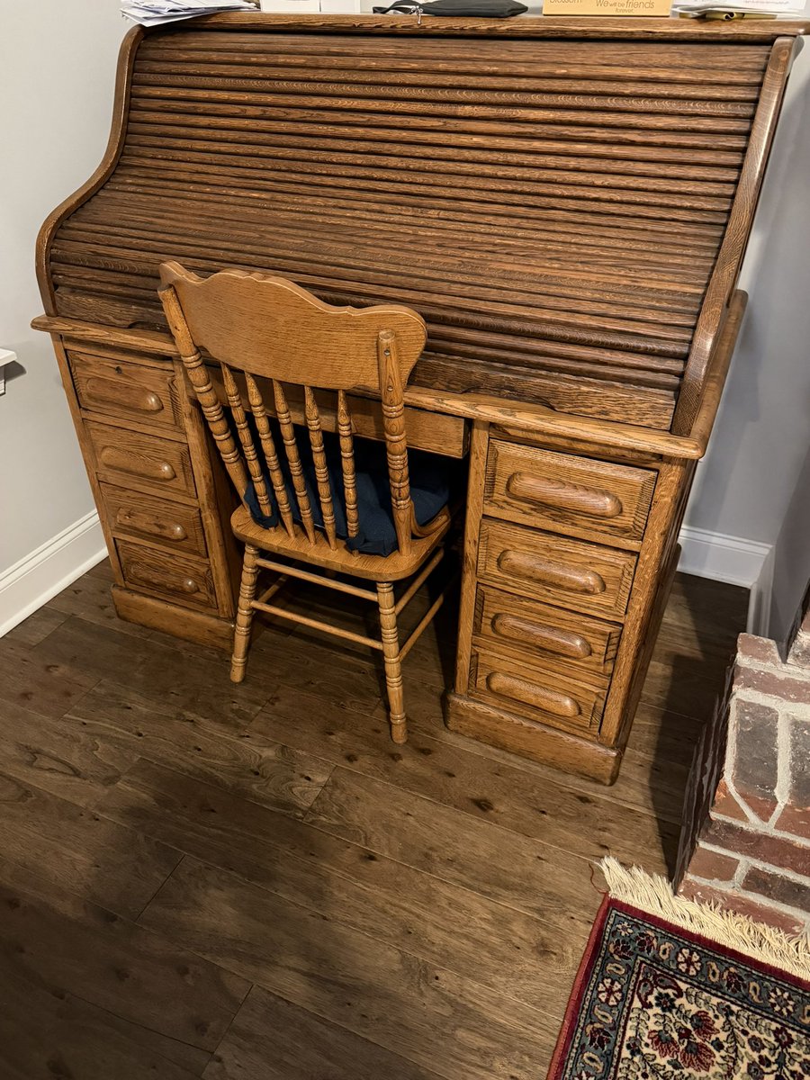 This resonates with me. Not just because of Tolkien, but a period desk that is handed down to next generations has meaning and relevance. Here is a desk handed down from my father who carefully restored it in the 1960’s. No great literary pieces were done here, but we sort and
