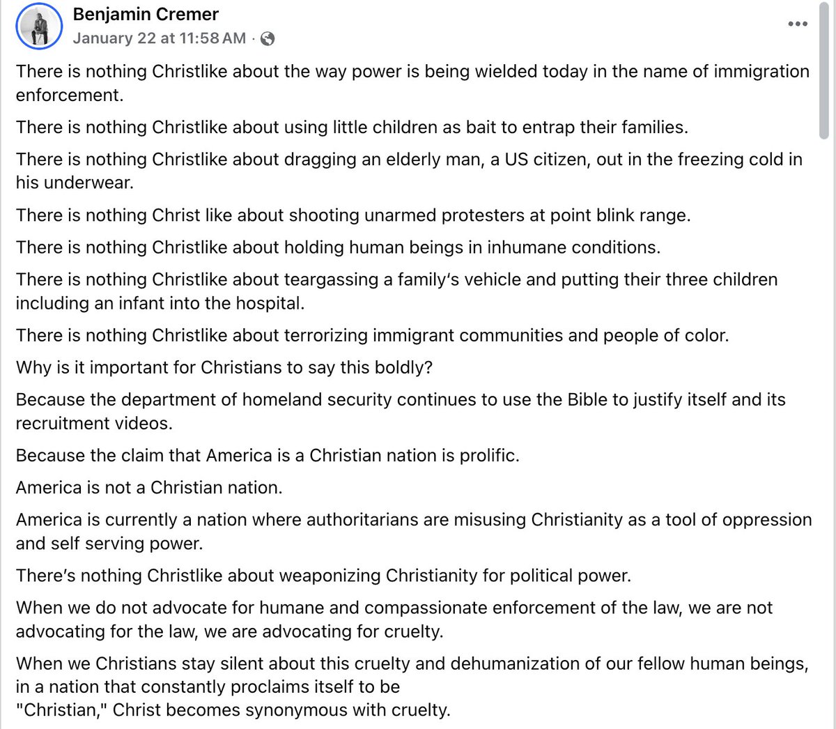 dmichaelclary's tweet image. Christians, you have got to stop being so gullible. Seriously, your naivete might feel warm and nice and friendly, but that's not how Christian love works.

A friend shared a viral post that listed all the un-Christlike things ICE is supposedly doing, such as using "children as…