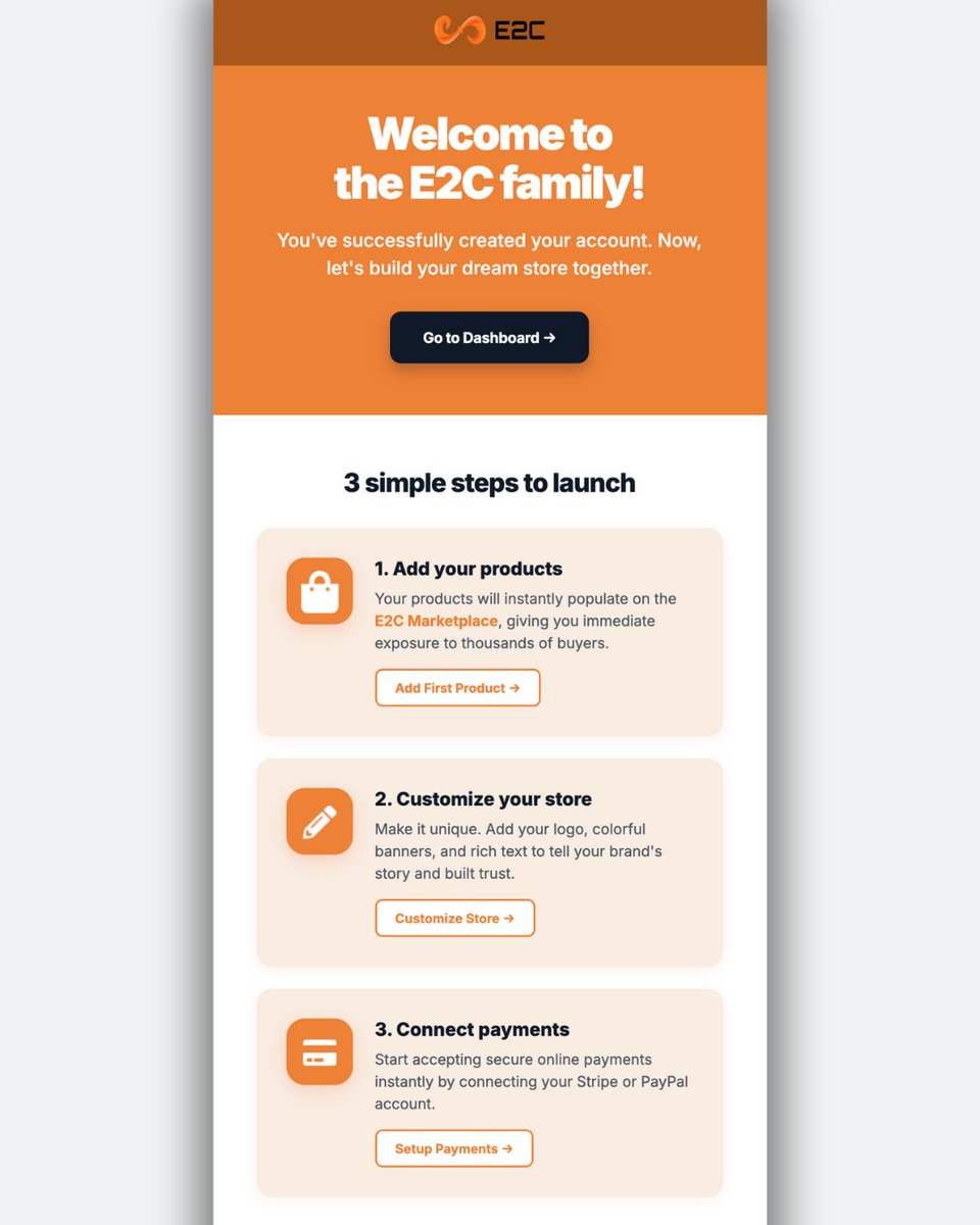 E2cStore's tweet image. E-commerce shouldn't be a headache.

We recently launched our new 3-step onboarding flow.

List a product (and get instant marketplace exposure). Customize your brand look. Connect Stripe/PayPal.

That’s it. Launch your store today using E2C Store.

#BuildInPublic #Ecommerce