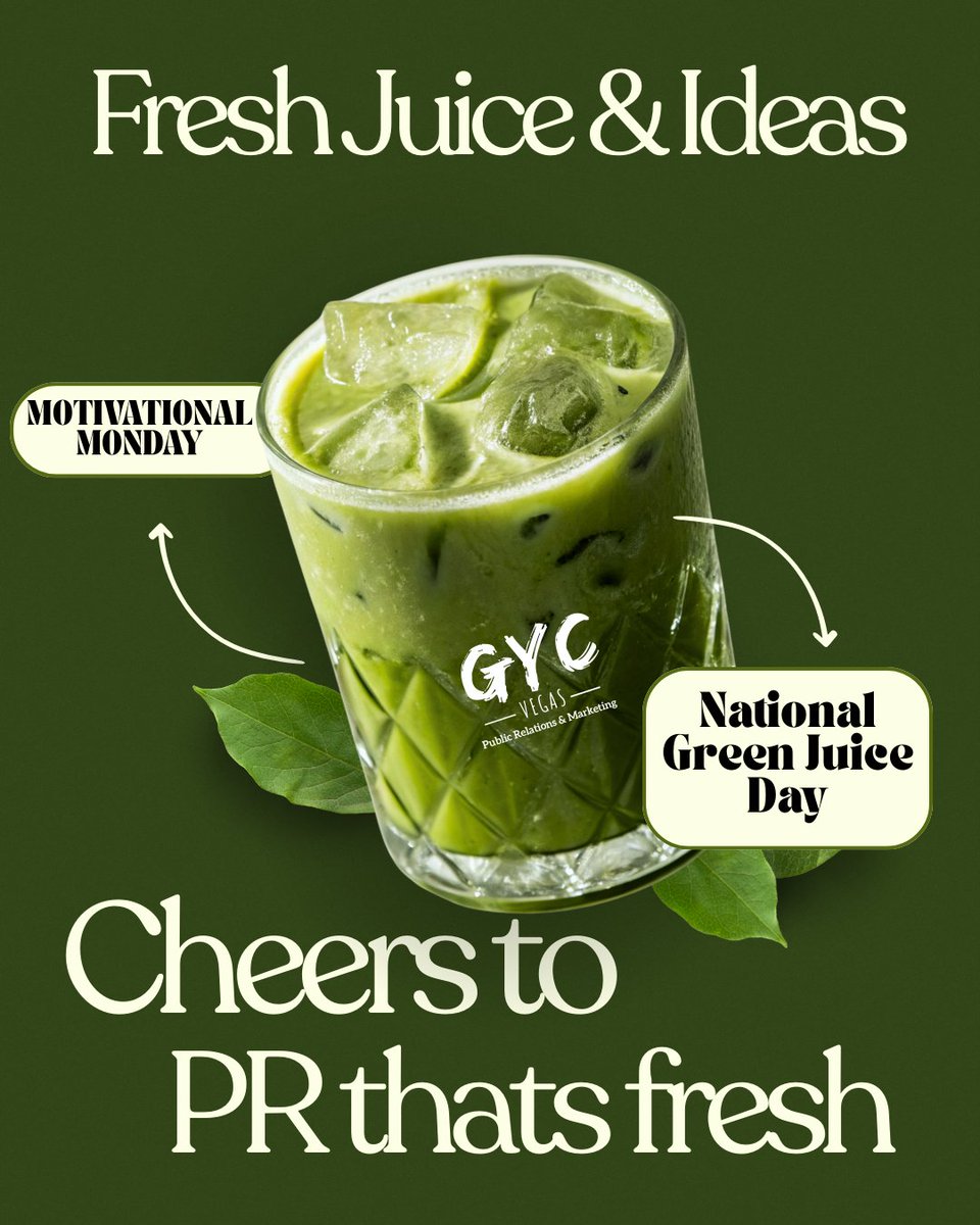 Motivational Monday + National Green Juice Day = Fuel for Fresh Ideas ✨🥬 
Great PR is all about the right mix: fresh story angles, timely hooks, clear messaging &amp; a splash of creativity. Cheers to PR that performs!
