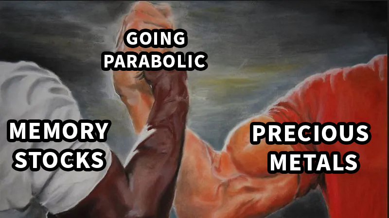 The most goated barbell portfolio ever:

$MU and $SNDK on one end.

$GLD and $SLV on the other.