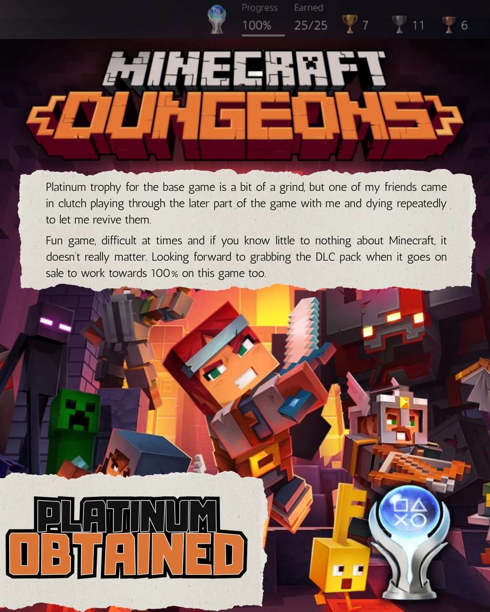 LittleMissNZ's tweet image. Platinum trophy added to the cabinet. Now I just need the DLC pack and the adventure passes to get this to 100%

#playstation #platinumtrophy #completionist #minecraft