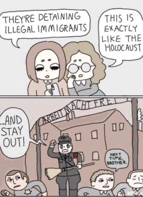 Trump: "here is a free flight back to your home country and $1,000"

Democrats: "It's exactly like the holocaust."