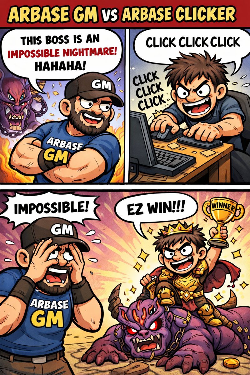 Preciou26729530's tweet image. Arbase GM makes the game hard, Arbase Clicker beats it easily, and the GM is shocked. 😄
Basically: *You tried to make it hard, but players always find an easy way to win. 😄
#Arbase #ArbaseGM #ArbaseClicker #CryptoMeme #GameFi #Web3Meme #ClickToWin #AirdropSeason #PlayToEarn
