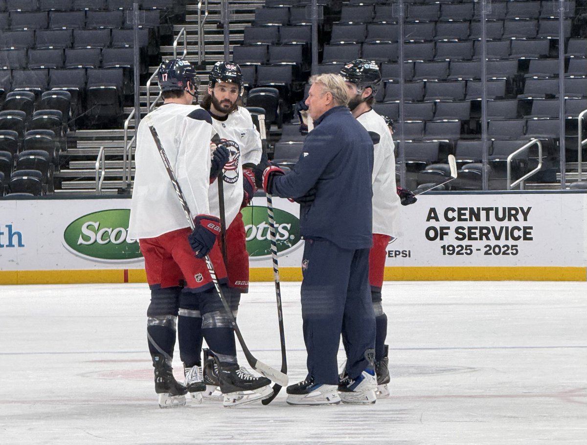 #CBJ coach Rick Bowness held a chat today with his top line -- Mason Marchment, Kirill Marchenko and Adam Fantilli. Bowness: "I want them to become one of the top lines in the league."

To Bowness, that means being able to play against all matchups, with and without the puck.