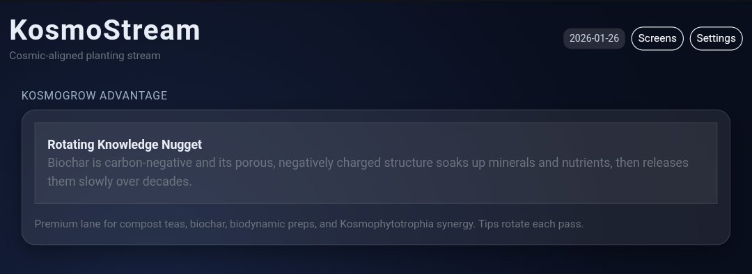KosmoGrow's tweet image. #KosmoStream testing going well,  still Alpha - gearing up for public launch next month.

Loving this #biodynamic calendar!