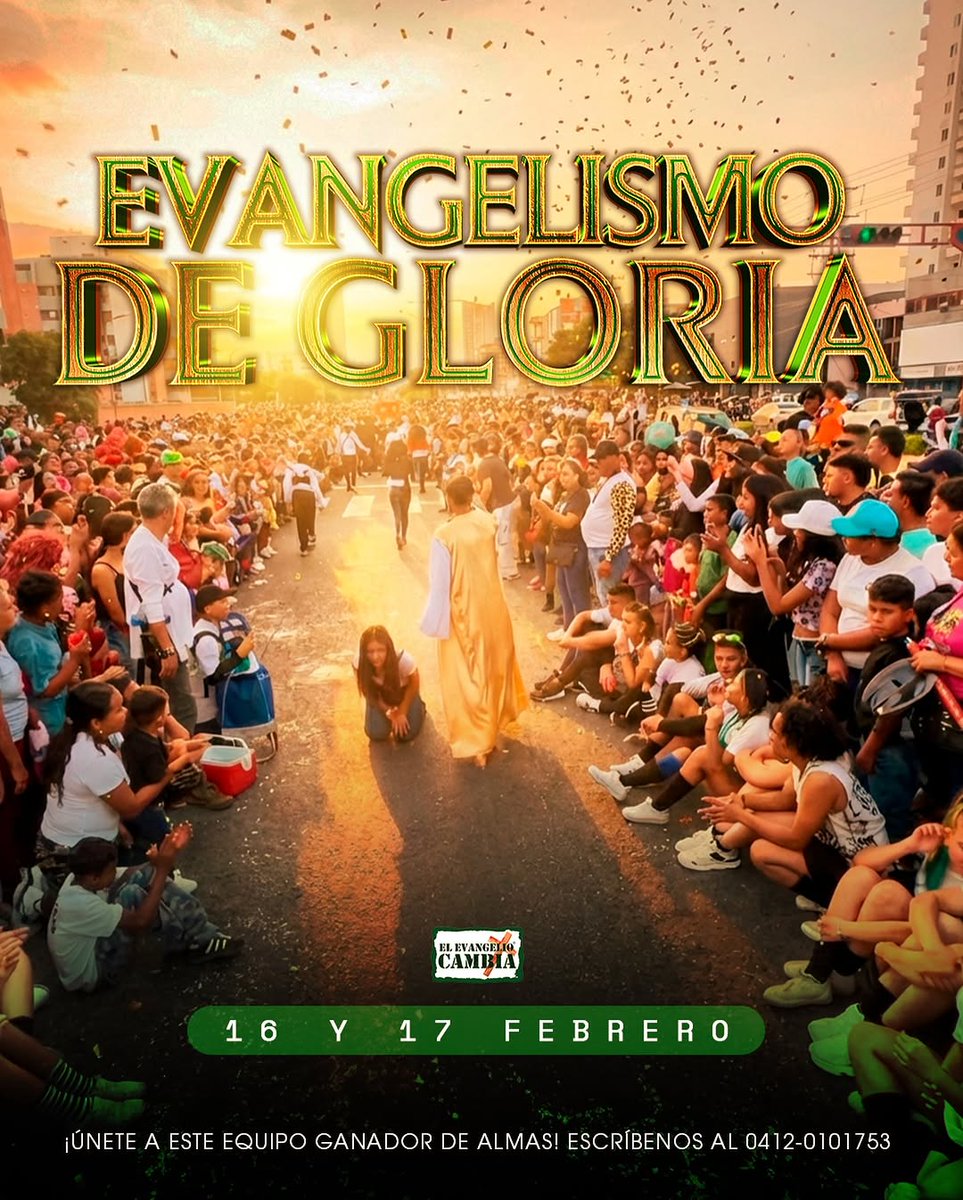 🎉 EVANGELISMO DE GLORIA 

En estos carnavales salimos a anunciar la verdad más poderosa: Jesús vive y transforma vidas. ❤‍🔥

Llevamos un mensaje de esperanza. Si quieres compartir el amor de Dios y ser parte lo eterno, este es tu momento.

📩 Escríbenos al: 0412-0101753