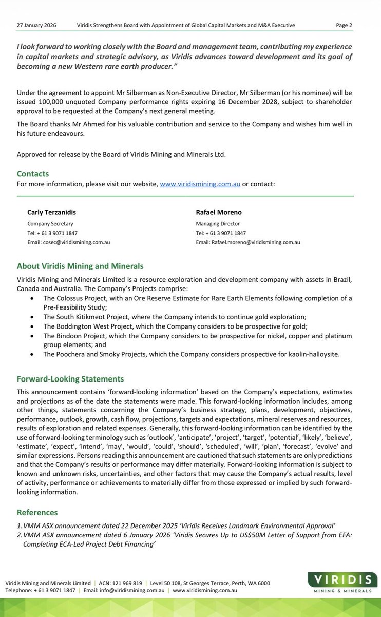 Viridis_VMM's tweet image. Viridis Mining and Minerals $VMM pleased to announce “Viridis Strengthens Board with Appointment of Global Capital Markets and M&amp;amp;A Executive”

ASX Announcement:
wcsecure.weblink.com.au/pdf/VMM/030489…

#Viridis #VMM #Colossus #Project #Brazil #REE #Board #Appointment @Agha_Shahzad_
