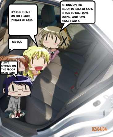Hidamari Sketch Girls Sit On The Floor In Back Of Cars