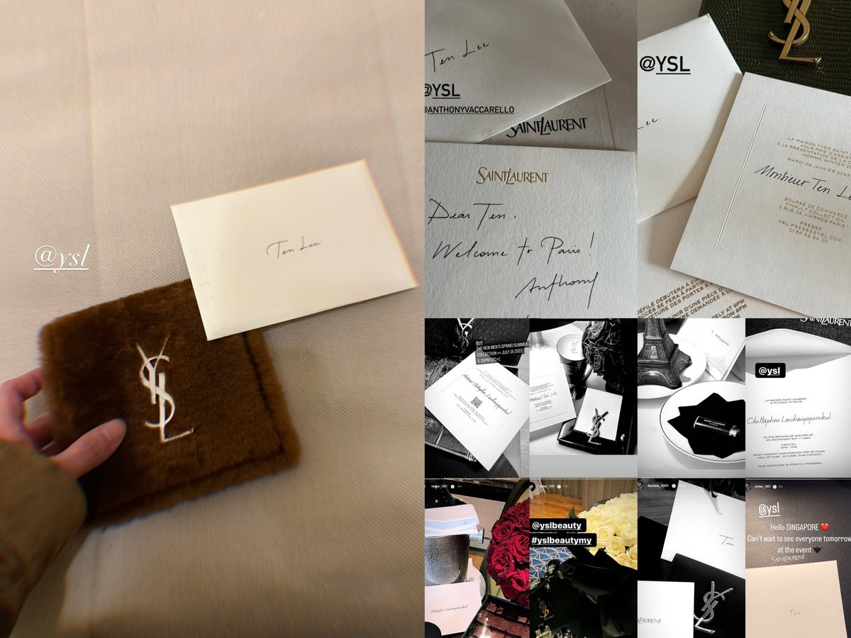 TenBase_'s tweet image. Saint Laurent with the most elegant welcome and appreciation for Brand Ambassador #TEN all through the years 🖤 

@YSL #SaintLaurentxTEN
#TENtoYSL2026Show