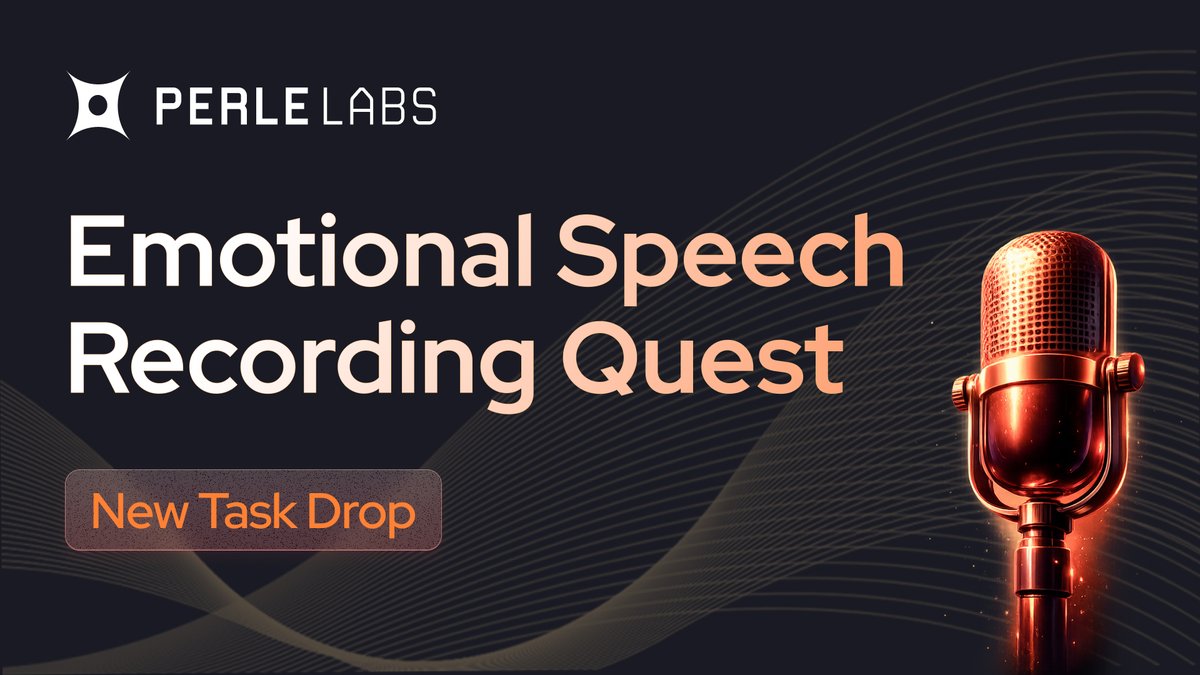 PerleLabs's tweet photo. Meet this week’s task: Emotional Speech Recording Quest 🎙️

Words don’t change. Emotion does.

Record the same spoken prompt twice, shifting only your tone.

Your voice helps AI learn what intent and nuance sound like in human speech, beyond just words. https://t.co/8oYRZZx11P