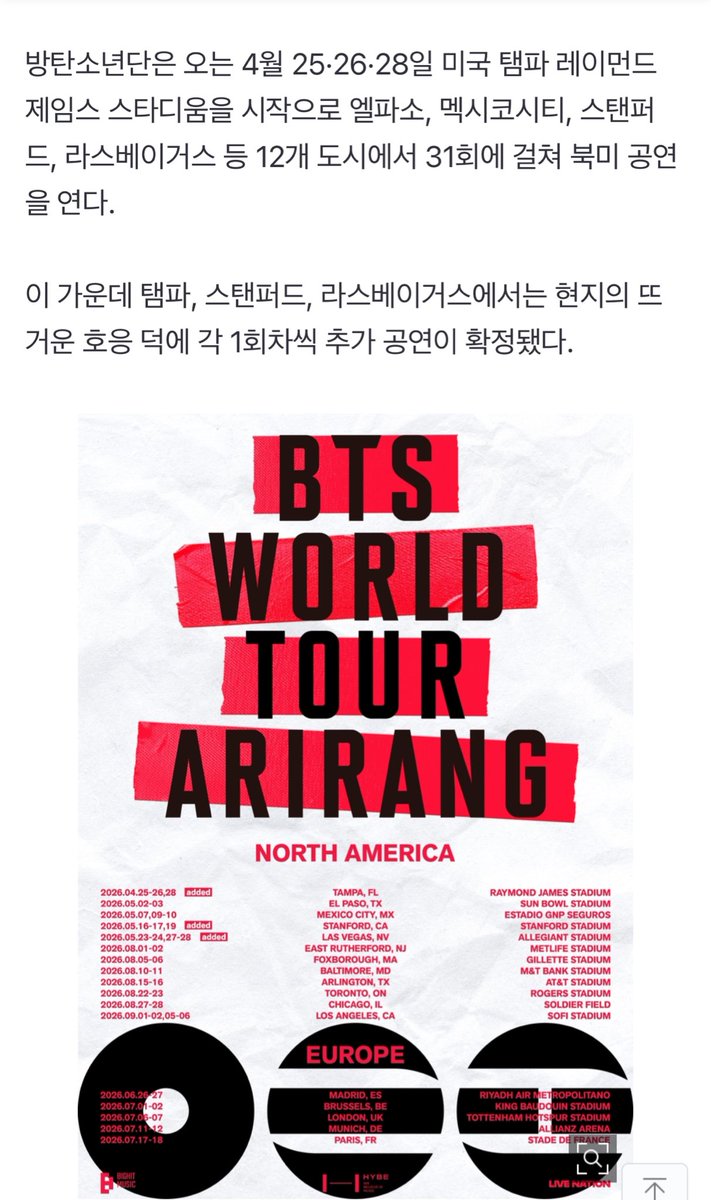 btschartsdailyc's tweet image. [INFO] #BTS sells out all 41 shows on their new world tour across North America and Europe!

The North American and European shows of BTS 's new world tour 'Arirang' starting in April have all sold out. 

Their agency Big Hit Music said on the 27th "All North American and…