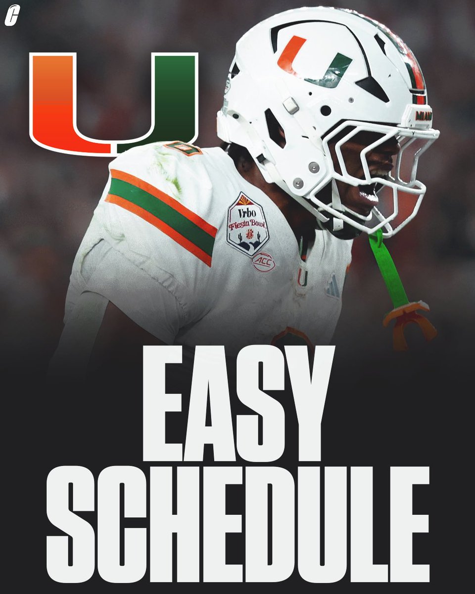 CFBAlerts_'s tweet image. Miami’s schedule for next year is INSANELY easy 😭

We are almost guaranteed to see the Canes back in the College Football Playoff next year. They also should be able to coast to their first ever ACC title…

Currently, they only play 1 ranked team all year: at #3 Notre Dame. 🤯