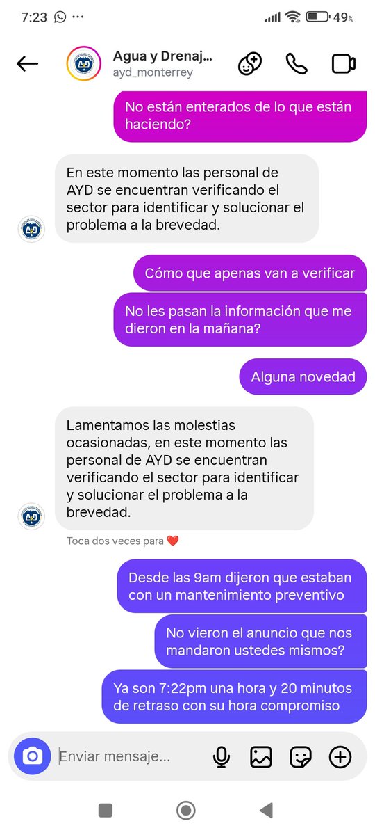 darthroger's tweet photo. @ayd_monterrey @JesusNavaNL @MARIOGAMEZTV @telediariomty Seguimos sin agua en privadas de la montaña en santa Catarina y el compromiso fue a las 6pm, ni los de @ayd_monterrey saben que están haciendo https://t.co/OW1j9zBhLD
