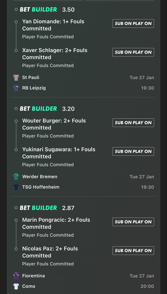 Tuesday bet builders 👍🏻

17/1 and 31/1

Add To Your Bet Slip - bet365.com/s/r/yQNWH

Add To Your Bet Slip - bet365.com/s/r/yQNZd