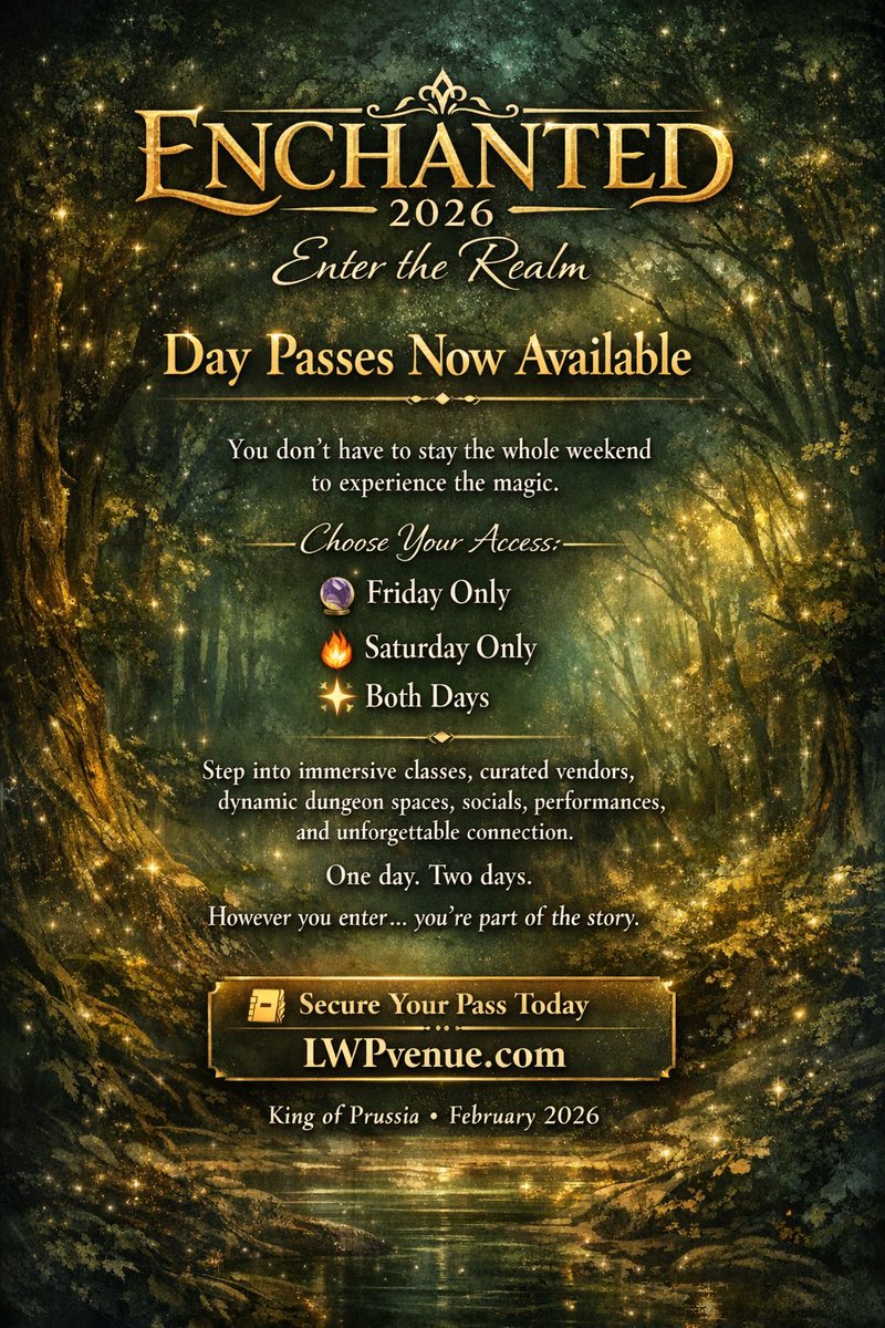 For those who desire flexibility without sacrificing experience, Day Passes are now available for Friday, Saturday, or the full two-day immersion.

Reserve your Day Pass at LWPvenue.com and secure your place inside Enchanted.