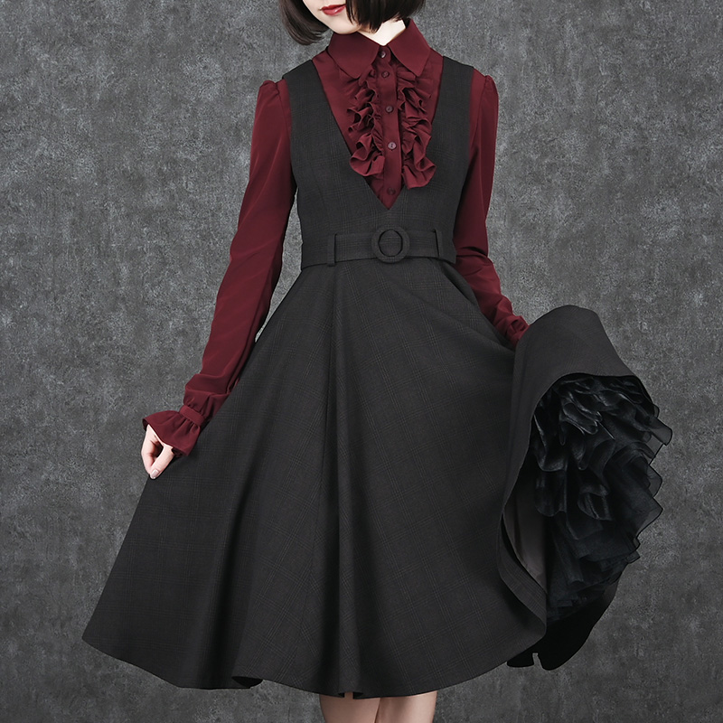 pick up】リノン・ワンピース (チェック柄) ブラウン たっぷりと生地を