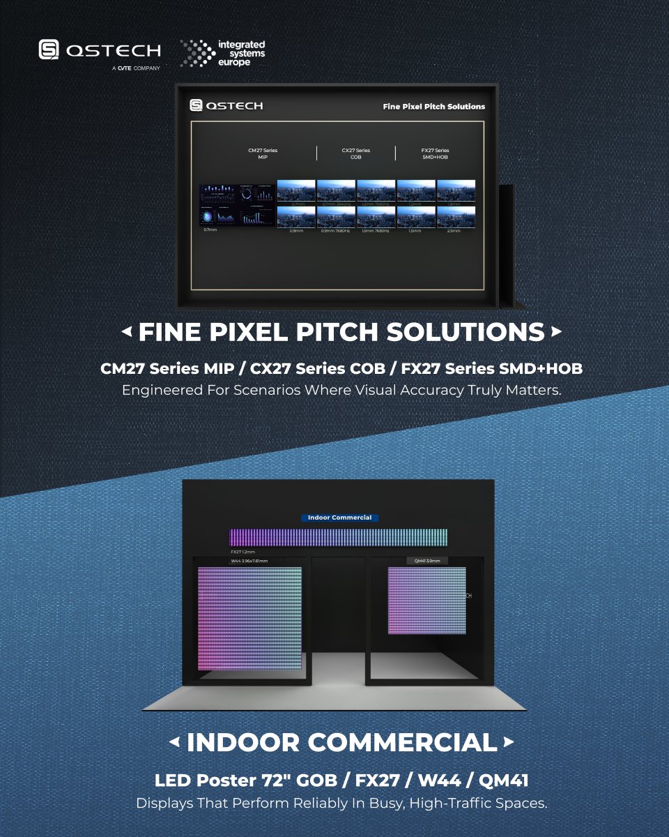 Indoor displays should be easy to use, efficient to operate, and uncompromising in quality.

📍 ISE 2026 | Booth 3M100 | Hall 3
#IndoorDisplay #ISE2026 #QSTECH