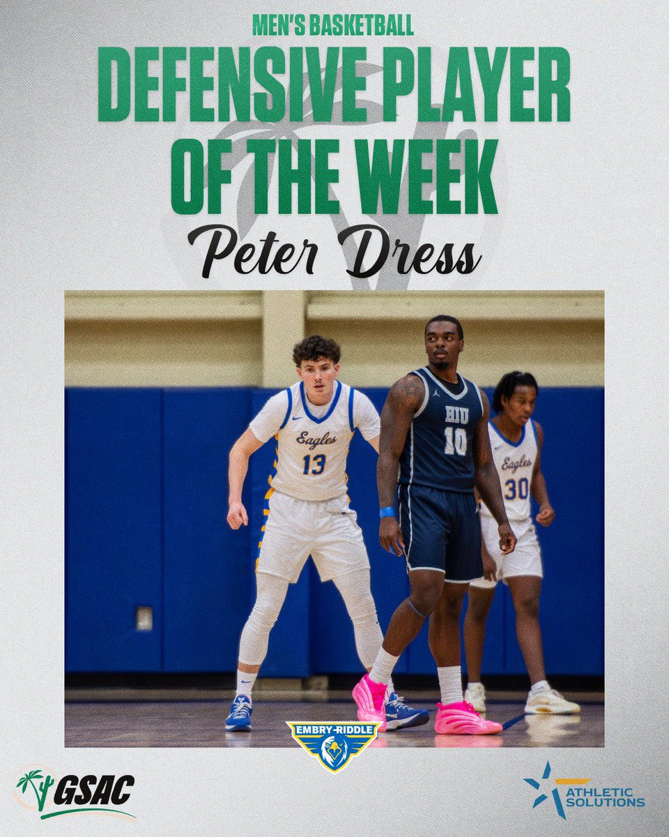 gsacsports's tweet photo. 🏀Men’s Basketball Players of the Week are in! Presented by Athletic Solutions.
⭐️ Offensive Player of the Week- Avery Jackson @TMUAthletics
⭐️ Defender of the Week- Peter Dress @ERAUazMBB
Congratulations to these men’s basketball players!
#gsacmbb #therightwaytoplay https://t.co/dqiYTvT1gO