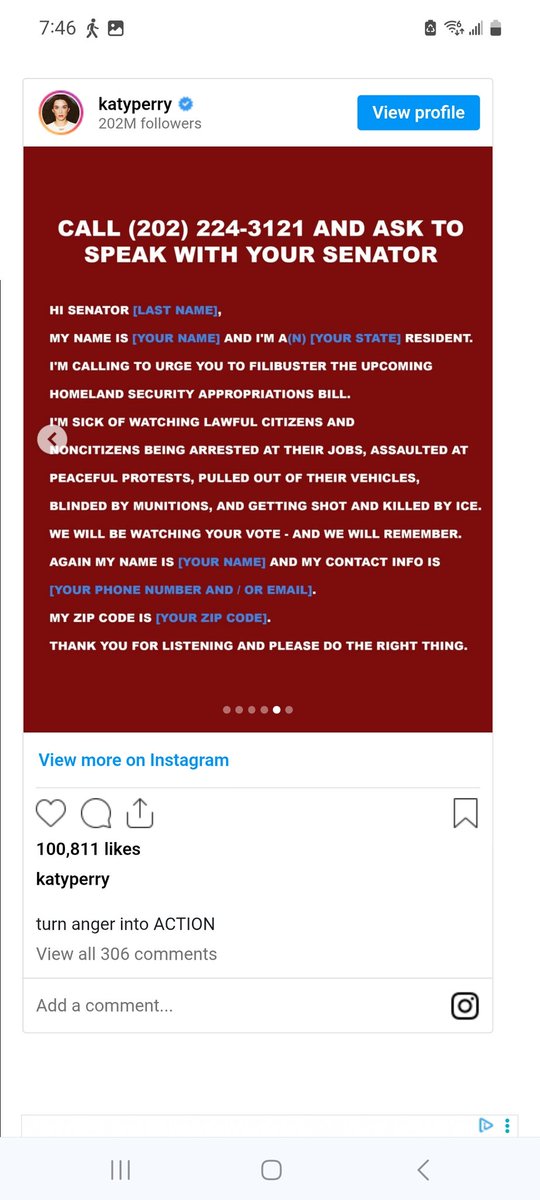 SD73660's tweet image. 2 of 2
On January 26, the singer reached out to her 201 million Instagram followers with a call to action, encouraging them to get in touch with their U.S. Senators to help stop ICE’s funding. Perry provided fans with the phone number for the Senate switchboard
#DailyCaller #ICE