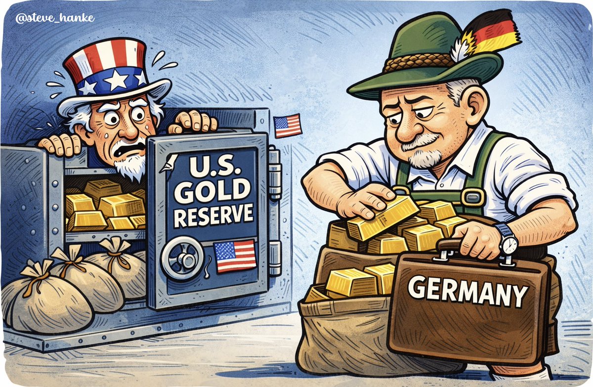 steve_hanke's tweet photo. Guess who’s considering withdrawing their gold reserves from the USA?

Germany.

Trump’s TARIFFS and THREATS are giving allies second thoughts about Uncle Sam’s trustworthiness. https://t.co/Rzsjee9Ffn