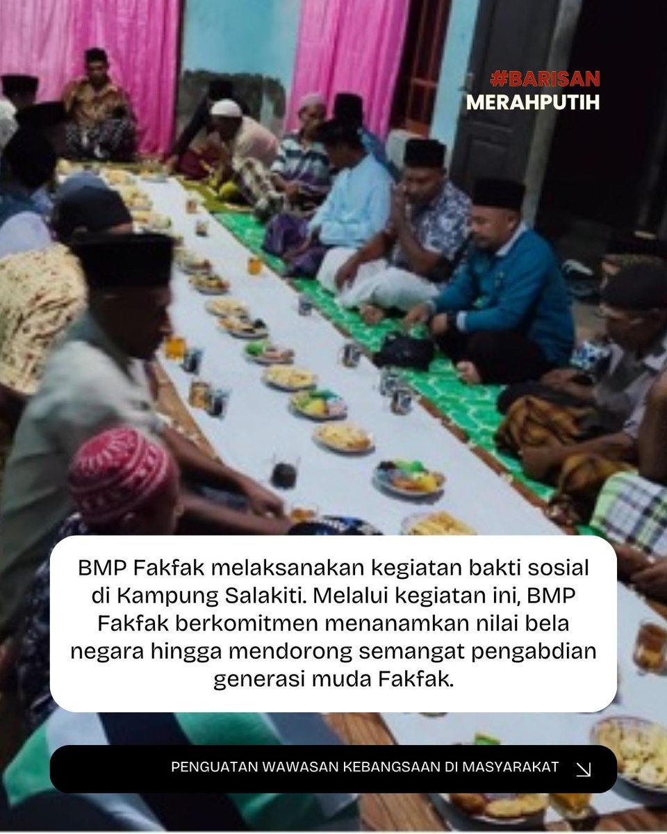 ToedjoeanSatu's tweet photo. Kegiatan bakti sosial BMP Fakfak di Kampung Salakiti berlangsung aman dan lancar. Edukasi wawasan kebangsaan, bela negara, makan bersama, serta rencana pengecoran lapangan dan perbaikan jembatan jadi wujud nyata kebersamaan. #WawasanKebangsaan #BelaNegara #Fakfak #PapuaBarat https://t.co/jQWjRCt2Gf