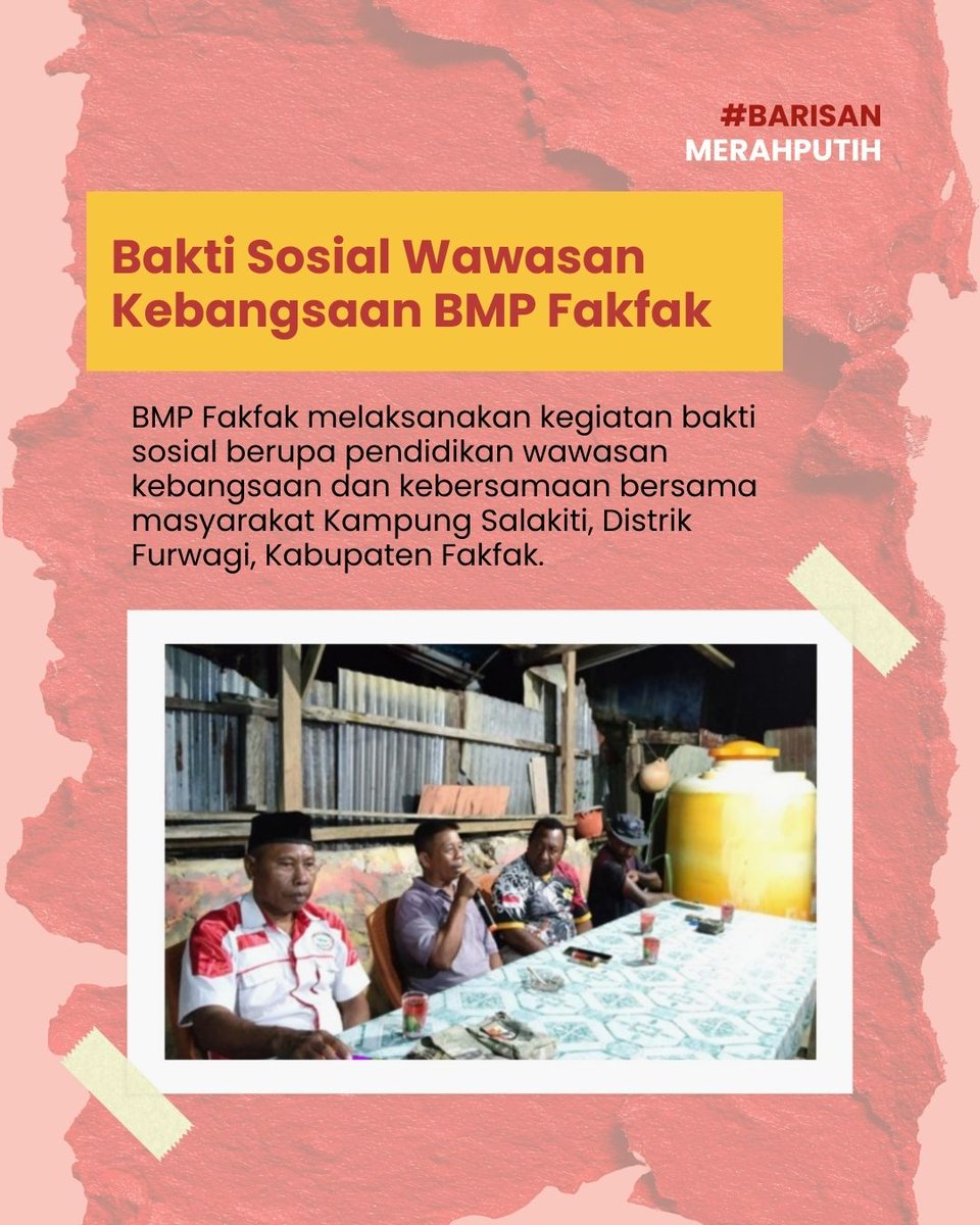 ToedjoeanSatu's tweet photo. Kegiatan bakti sosial BMP Fakfak di Kampung Salakiti berlangsung aman dan lancar. Edukasi wawasan kebangsaan, bela negara, makan bersama, serta rencana pengecoran lapangan dan perbaikan jembatan jadi wujud nyata kebersamaan. #WawasanKebangsaan #BelaNegara #Fakfak #PapuaBarat https://t.co/jQWjRCt2Gf
